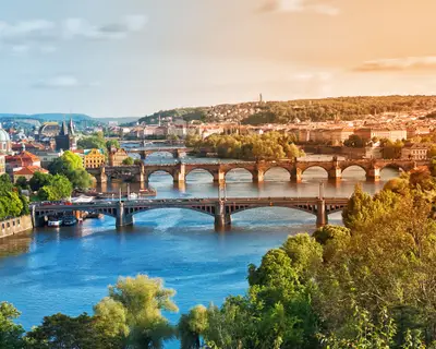 Prague Bridges in the Summer on the Sunset. Czech Republic.