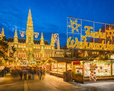 Christmas market in front of the City Hall in Vienna, Austria