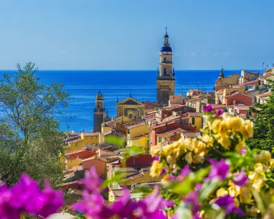 Old town architecture of Menton on French Riviera.