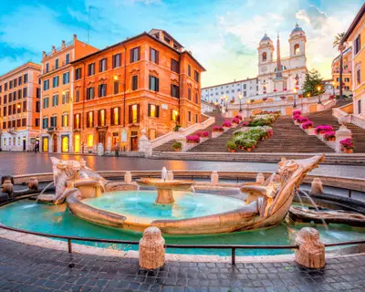 Piazza de Spagna in Rome, italy. Spanish steps in the morning. Rome architecture and landmark.