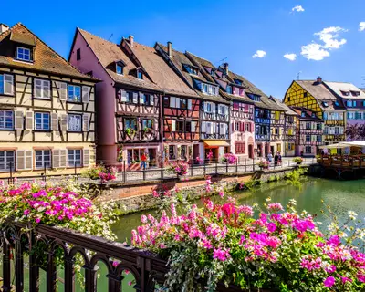 famous old town with historic halftimbered facades in colmar - france