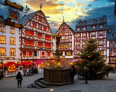 Idyllic christmas market in the old town of Bernkastel-Kues at the Mosel, Germany