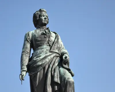 The statue of the famous composer Wolfgang Amadeus Mozart in Salzburg, Austria
