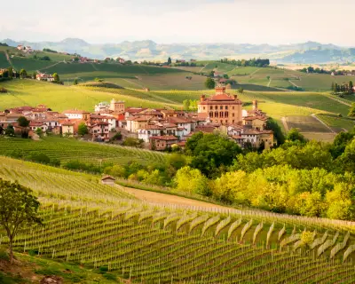 Landscape view of Barolo Village and its Vineyards at Barolo, Italy