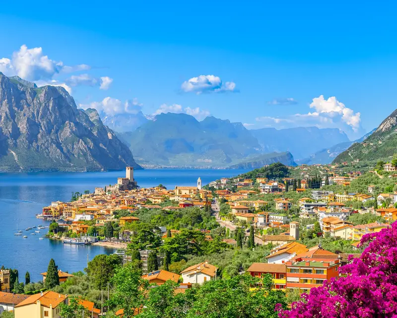 Landscape with Malcesine town, Garda Lake, Italy
